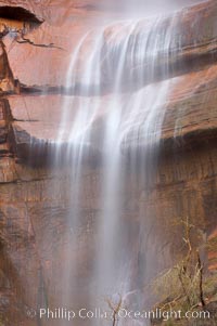 Waterfall at Temple of Sinawava during peak flow following spring rainstorm.  Zion Canyon, Zion National Park, Utah