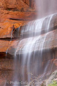 Waterfall at Temple of Sinawava during peak flow following spring rainstorm.  Zion Canyon, Zion National Park, Utah