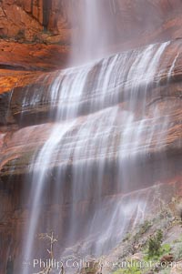 Waterfall at Temple of Sinawava during peak flow following spring rainstorm.  Zion Canyon, Zion National Park, Utah