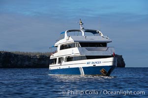 Sky Dancer, a liveaboard dive tour boat, at anchor, Wolf Island