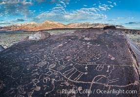 Sky Rock petroglyphs near Bishop, California.  Hidden atop on of the enormous boulders of the Volcanic Tablelands lies Sky Rock, a set of petroglyphs that face the sky.  These superb examples of native American petroglyph artwork are thought to be Paiute in origin, but little is known about them.