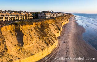 Solana Beach sea cliffs and coastline, aerial view