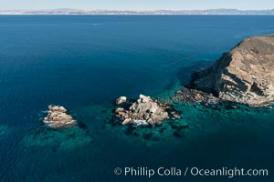 South Coronado Island, Mexico, northern point showing underwater reef structure, aerial photograph.