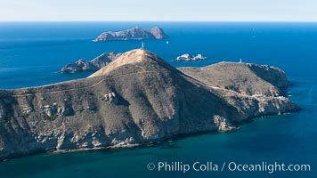 South Coronado Island, Mexico, eastern side, Middle and North Islands in the distance, aerial photograph.