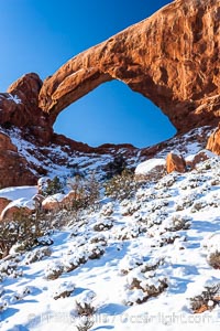 South Window, eastern face, sunrise, winter, Arches National Park, Utah