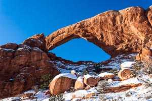 South Window, eastern face, sunrise, winter, Arches National Park, Utah