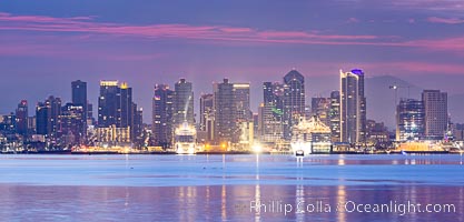 Spectacular Sunrise over San Diego Bay and Downtown San Diego. Mount San Miguel in the distance