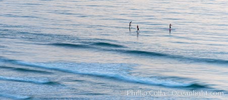 Standup paddleboarders at sunset, Del Mar, California