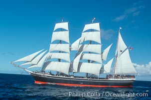 The Star of India under full sail offshore of San Diego. The Star of India is the worlds oldest seafaring ship.  Built in 1863, she is an experimental design of iron rather than wood.  She is now a maritime museum docked in San Diego Harbor, and occasionally puts to sea for special sailing events