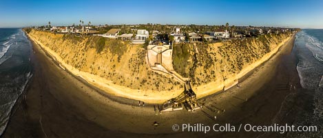 Stone Steps and Encinitas Coastline, Aerial View. Aerial panoramic photo