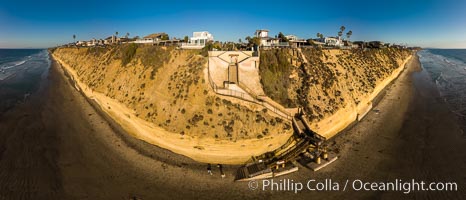 Stone Steps and Encinitas Coastline, Aerial View. Aerial panoramic photo