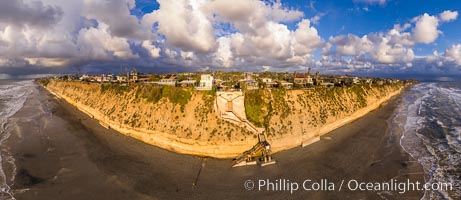 Stone Steps Beach at Sunset, Aerial Panorama, Encinitas, California