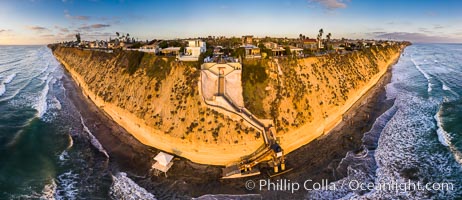 Stone Steps Beach at Sunset, Aerial Panorama, Encinitas, California