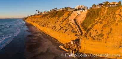 Stone Steps Beach at Sunset, Aerial Panorama, Encinitas, California