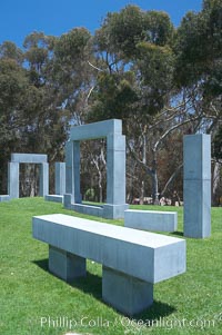 Stonehenge, or what is officially known as the La Jolla Project, was the third piece in the Stuart Collection at University of California San Diego (UCSD).  Commissioned in 1984 and produced by Richard Fleishner, the granite blocks are spread on the lawn south of Galbraith Hall on Revelle College at UCSD, University of California, San Diego