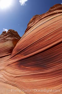 Striations in sandstone tell of eons of sedimentary deposits, a visible geologic record of the time when this region was under the sea, North Coyote Buttes, Paria Canyon-Vermilion Cliffs Wilderness, Arizona