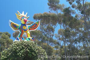 Sun God is a strange artwork, the first in the Stuart Collection at University of California San Diego (UCSD).  Commissioned in 1983 and produced by Niki de Sainte Phalle, Sun God has become a landmark on the UCSD campus.