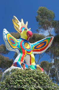 Sun God is a strange artwork, the first in the Stuart Collection at University of California San Diego (UCSD).  Commissioned in 1983 and produced by Niki de Sainte Phalle, Sun God has become a landmark on the UCSD campus, University of California, San Diego, La Jolla