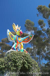 Sun God is a strange artwork, the first in the Stuart Collection at University of California San Diego (UCSD).  Commissioned in 1983 and produced by Niki de Sainte Phalle, Sun God has become a landmark on the UCSD campus, University of California, San Diego, La Jolla