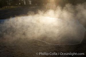 Sunlight and steam, early morning, Lower Geyser Basin, Yellowstone National Park, Wyoming