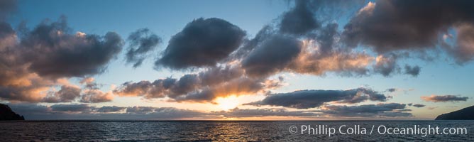 Guadalupe sunrise over the ocean, clouds and light, panorama