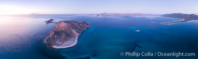 Predawn Sunrise Light over Isla San Francisquito, Aerial View, Sea of Cortez