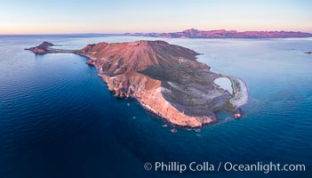 Predawn Sunrise Light over Isla San Francisquito, Aerial View, Sea of Cortez