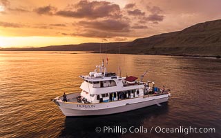 Sunset and Boat Horizon at San Clemente Island, aerial photo