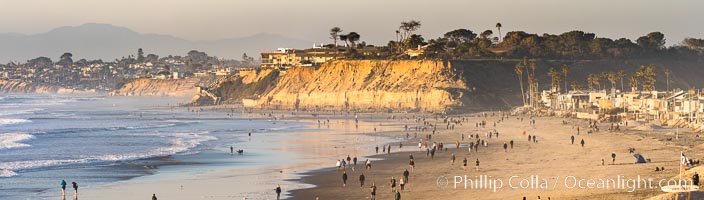 Sunset and King Tide on Del Mar Beach, Dog Beach, Solana Beach, looking north into North County San Diego