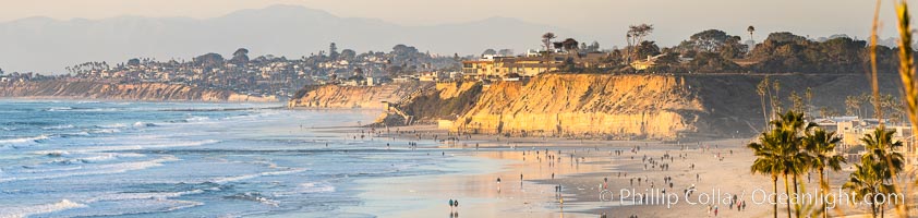 Sunset and King Tide on Del Mar Beach, Dog Beach, Solana Beach, looking north into North County San Diego