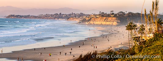 Sunset and King Tide on Del Mar Beach, Dog Beach, Solana Beach, looking north into North County San Diego