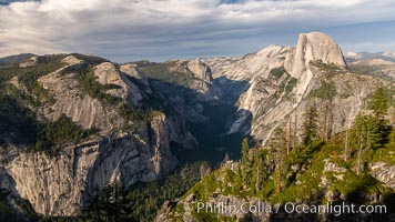 Sunset light on Half Dome and Clouds Rest, Tenaya Canyon at lower left, Yosemite National Park