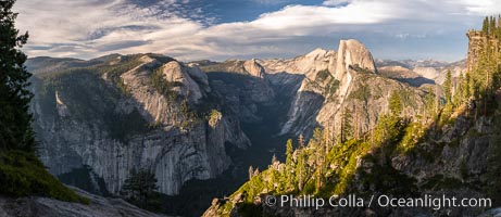 Sunset light on Half Dome and Clouds Rest, Tenaya Canyon at lower left, Yosemite National Park