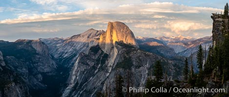 Sunset light on Half Dome and Clouds Rest, Tenaya Canyon at lower left, Yosemite National Park