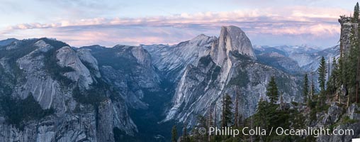Sunset light on Half Dome and Clouds Rest, Tenaya Canyon at lower left, Yosemite National Park