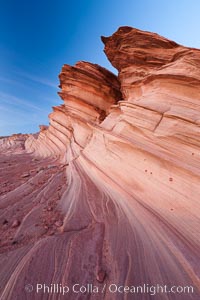 The Great Wall, Navajo Tribal Lands, Arizona. Sandstone "fins", eroded striations that depict how sandstone -- ancient compressed sand -- was laid down in layers over time.  Now exposed, the layer erode at different rates, forming delicate "fins" that stretch for long distances, Page