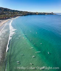 Surfers at La Jolla Shores Beach, aerial photo