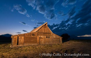 T.A. Moulton Barn and Teton Range at dusk, Grand Teton National Park