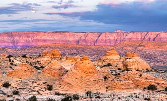 Teepee rocks at sunrise with the Vermillion Cliffs in the distance, Page, Arizona