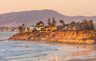 Terramar Sunset, viewed from North Ponto with Oceanside and Camp Pendleton in the distance. Rising in the distance is San Onofre Mountain (1722') topped by a tall signal tower, one of the southern peaks in the Santa Ana Mountains, Carlsbad, California