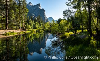 Three Brothers and Merced River in spring, Yosemite National Park