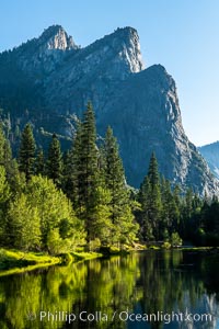 Three Brothers and Merced River in spring, Yosemite National Park