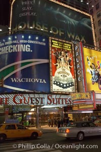 Neon lights fill Times Square at night, New York City