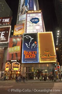 Neon lights fill Times Square at night, New York City