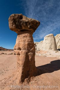 Toadstool Hoodoos near the Paria Rimrocks, Grand Staircase Escalante National Monument. These hoodoos form when erosion occurs around but not underneath a more resistant caprock that sits atop of the hoodoo spire, Grand Staircase - Escalante National Monument, Utah