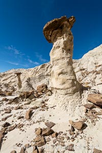 Toadstool Hoodoos near the Paria Rimrocks, Grand Staircase Escalante National Monument. These hoodoos form when erosion occurs around but not underneath a more resistant caprock that sits atop of the hoodoo spire, Grand Staircase - Escalante National Monument, Utah