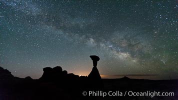 The Milky Way rises in the sky above the Toadstool Hoodoos near the Paria Rimrocks.  Rimrock Hoodoos, Grand Staircase - Escalante National Monument, Utah