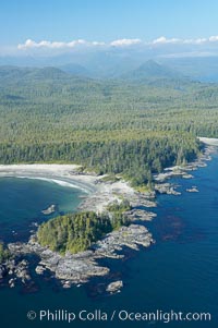 Cow Bay (left) and Flores Island, aerial photo, part of Clayoquot Sound, near Tofino on the west coast of Vancouver Island. British Columbia, Canada, natural history stock photograph, photo id 21075