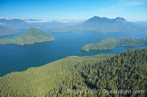 Flores Island (foreground) and Clayoquot Sound, aerial photo, near Tofino on the west coast of Vancouver Island