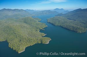 Obstruction Island (left) and Flores Island (right), Shelter Inlet section of Clayoquot Sound, aerial photo, near Tofino on the west coast of Vancouver Island. British Columbia, Canada, natural history stock photograph, photo id 21084
